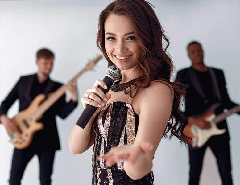 Attractive Young Woman Wedding Bat Mitzvah Singer With Microphone